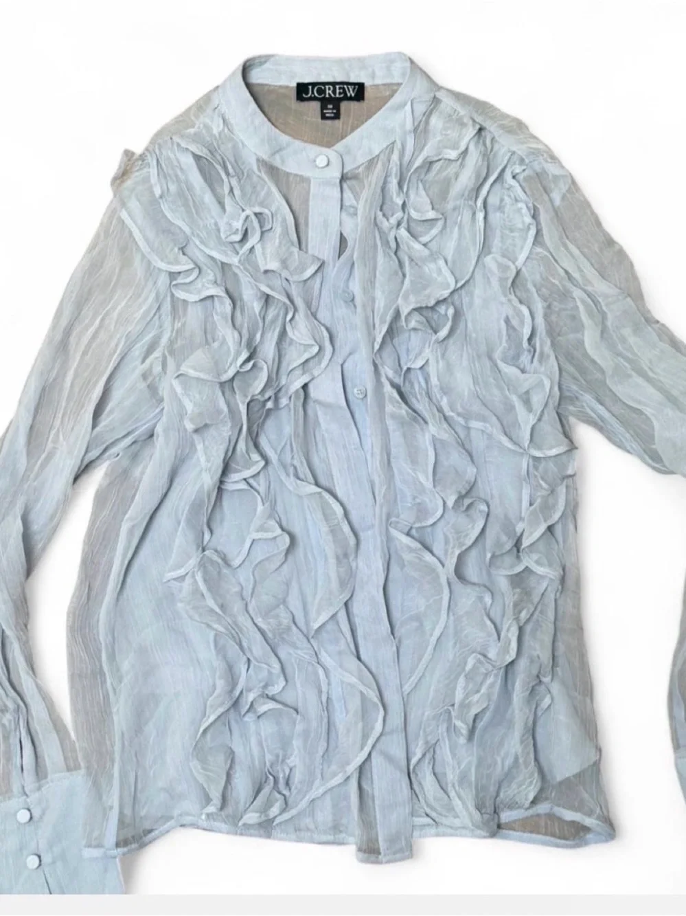 J. Crew Pale Blue Ruffle Button-Front Blouse